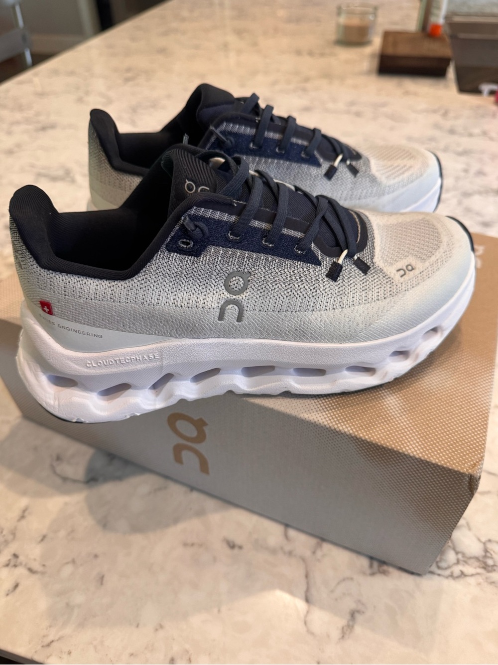 On Cloudswift Women's Athletic Shoes - White gray  and Navy